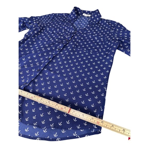 Express Portofino Shirt Anchor Print Womens Button-Up Blouse Size M Polyester - Picture 8 of 9
